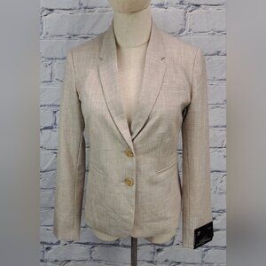 Banana Republic Petite Women's Blazer Jacket Beige Flax Working Cuffs Size 2P